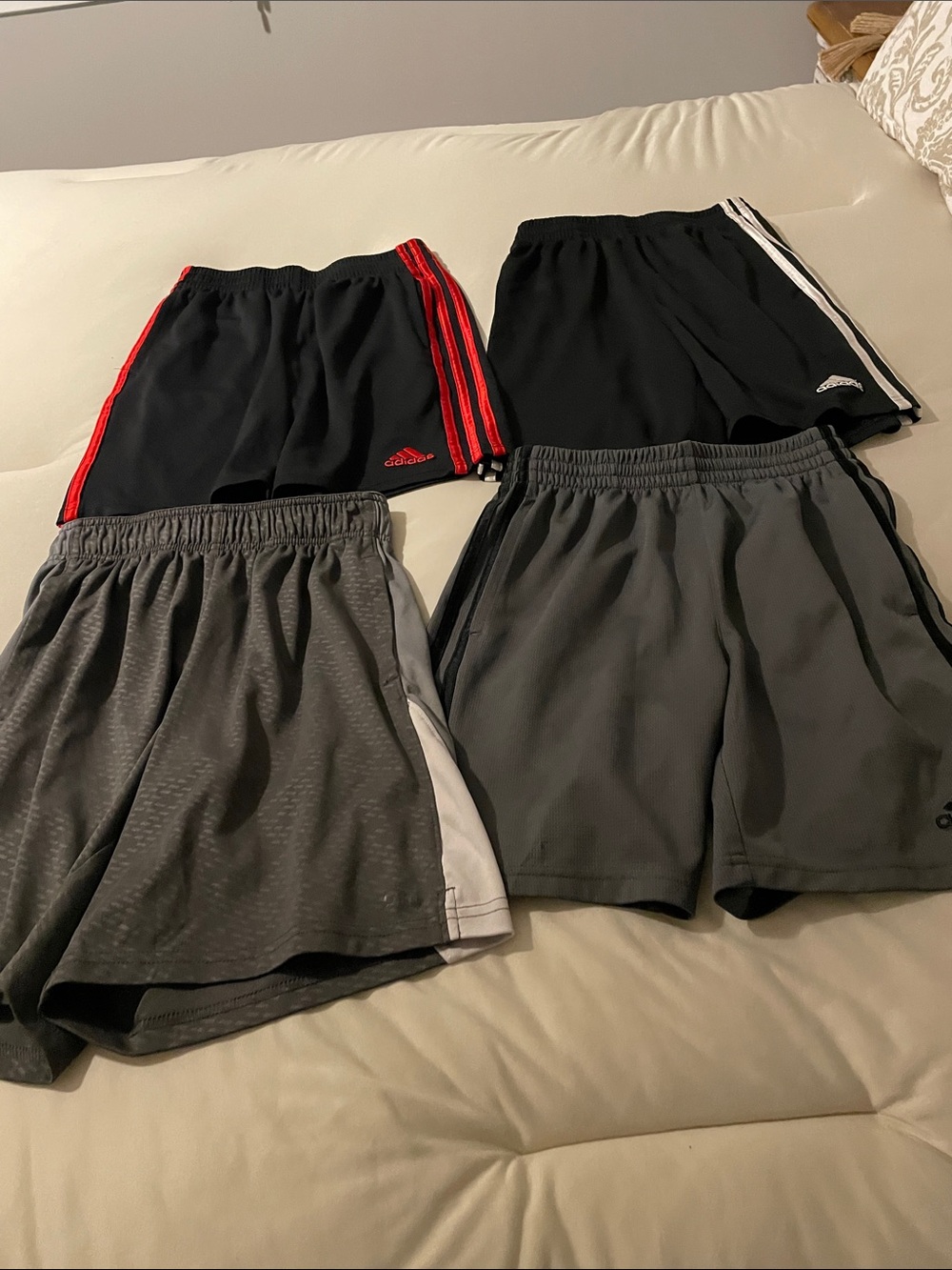 Boys Athletic Shorts Pack - Black, Gray, Charcoal - Mixed Brands Size Medium.